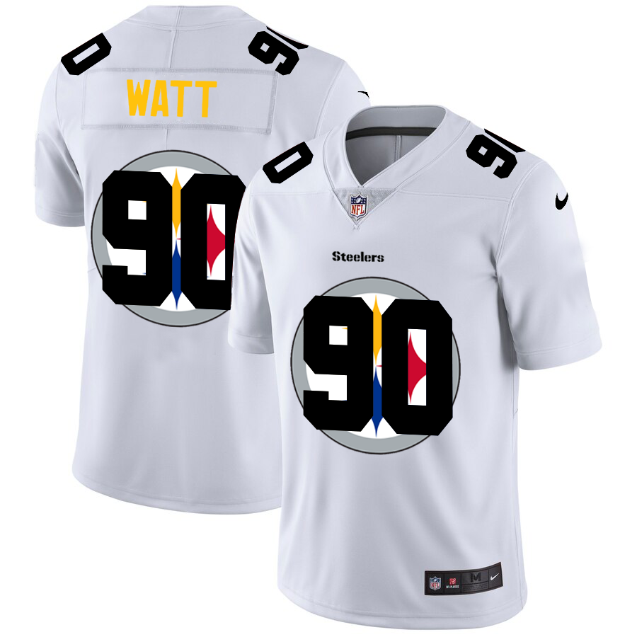 Men's Pittsburgh Steelers #90 T. J. Watt White Shadow Logo Limited Stitched Jersey